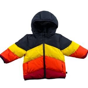 Baby Gap Puffer Jacket 12-18 Months Navy Yellow Orange Chevron Cold Control Max